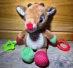 Rudolph Red-Nosed Singing Plush Baby Toy w/ Teether Stroller/ Car Seat Hook